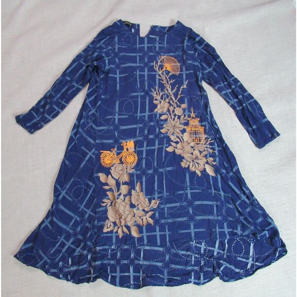 Limelight Dress Womens Medium Blue Kurta Floral Boho Embroidered Tunic Graphic - Picture 1 of 14